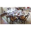 Image 2 : Sheraton Style Oval Dining Room Table (69x44.5) and 6 Chairs, Linen/Silk Padded Seats
