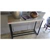 Image 1 : Contemporary Shell Inlay Table with Black Metal Base, Approx. 43.5" X 15" X 30"H