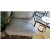 Image 2 : Plush Microsuede Arm Chair with Curving Wooden Frame