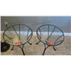 Image 2 : Pair: Glass-Top Round Side Tables w/ Curving Black Metal Base & Legs, Approx. 20" Dia.