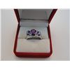 Image 2 : CERTIFIED PURPLE AMETHYST AND DIAMOND RING - 2.25 CT 3 OVAL GEMSTONES, TWO DIAMONDS - STERLING