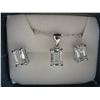 Image 2 : NEW AQUAMARINE EARRINGS AND MATCHING NECKLACE - EMERALD CUT, STERLING SILVER