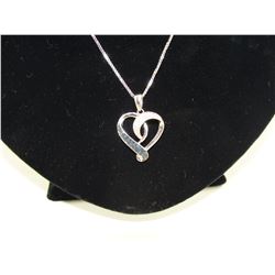 BLUE AND WHITE DIAMOND STUDDED HEART NECKLACE - 21 WHITE AND 22 BLUE DIAMONDS, STERLING SILVER