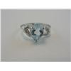 Image 2 : BLUE TOPAZ AND DIAMOND RING - PEARCUT CENTER STONE, 2 SIDE DIAMONDS, STERLING SILVER