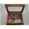 Image 2 : WOODEN AND ETCHED GLASS JEWELLERY BOX FILLED WITH ESTATE PIECES - INCLUDES SOME SILVER