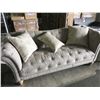 Image 2 : BRAND NEW BEIGE FABRIC STUDDED LOVE SEAT & SOFA SET WITH PILLOWS
