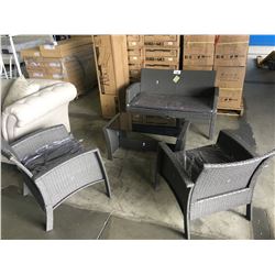 PATIOFLARE GREY OUTDOOR PATIO SET WITH LOVE SEAT, 2 CHAIRS & COFFEE TABLE