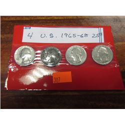 4 U.S. 1965-1968 SILVER 25 CENT QUARTERS