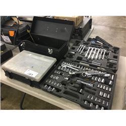 LOT OF ASSORTED TOOLS INC. SOCKET/WRENCH SET AND TOOL BOXES