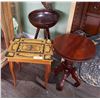 Image 1 : 3 PC LOT INCLUDING INLAID MUSICAL TABLE, MAHOGANY PLANT STAND, & FOOTED BOWL
