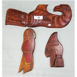 3 NATIVE CARVED WALL PLAQUES