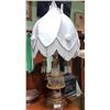 Image 1 : PAIR ORNATE BRASS & CRYSTAL DROP TABLE LAMPS