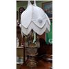 Image 2 : PAIR ORNATE BRASS & CRYSTAL DROP TABLE LAMPS