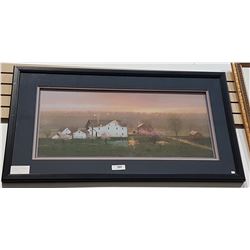 FRAMED PRINT OF FARM AT SUNRISE