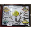 Image 1 : DISPLAY CASE W/ANTIQUE BOTTLE OPENERS & ORIGINAL BOTTLE LABELS