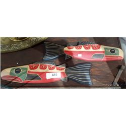 2 NATIVE CARVED SALMON PLAQUES