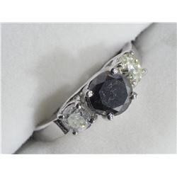 14KT. GOLD BLACK DIAMOND (1.04CT) AND 2 WHITE DIAMONDS (0.50CT) RING. APPRAISED $6009