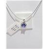 Image 1 : 14KT. WHITE GOLD GENUINE TANZANITE (0.80CT) AND 18 DIAMONDS (0.18CT) PENDANT WITH HIGH FASHION CORD.