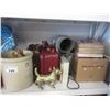 Image 1 : GARDEN POT/3 TRAVEL LUGGAGE CASES/MILK CANISTER/BOX OF ASSORTED BOOKS & MAGAZINES/MISC