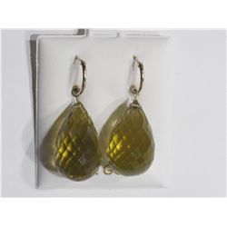 14KT. GOLD LARGE BRIOLETTE CITRINE (APPROX. 45CT) EARRINGS. APPRAISED $1000