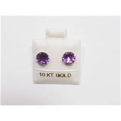 10KT. GOLD GENUINE AMETHYST (FEB. BIRTHSTONE) 6.5X7MM (3CT) EARRINGS. RETAIL $240