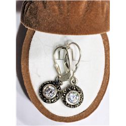 CUBIC ZIRCONIA MARCASITE LEVER BACK EARRINGS, RETAIL $150