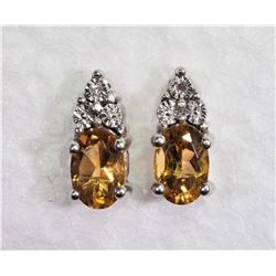 STERLING SILVER CITRINE DIAMOND EARRINGS, RETAIL $200