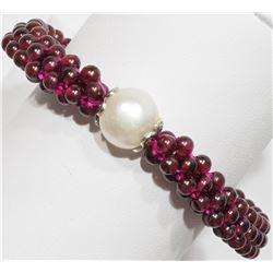 GENUINE GARNET & FRESH WATER PEARL(JUNE BIRTHSTONE) BRACELET