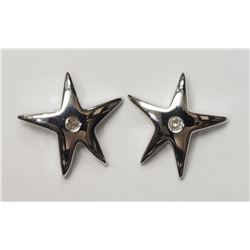 STERLING SILVER RHODIUM PLATED DIAMOND STAR SHAPED EARRINGS RETAIL $120