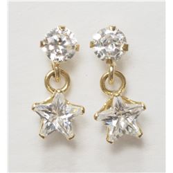 14KT YELLOW GOLD CUBIC ZIRCONIA STAR SHAPED EARRINGS RETAIL $250