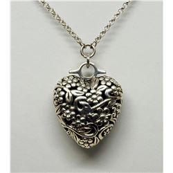 STERLING SILVER HEART SHAPED NECKLACE WITH LONG CHAIN RETAIL $150