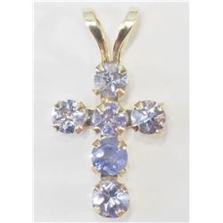 10KT YELLOW GOLD TANZANITE CROSS SHAPED PENDANT RETAIL $250