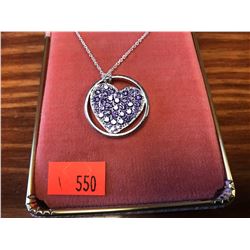 STERLING SILVER CRYSTAL PURPLE HEART PENDANT WITH CHAIN RETAIL $120