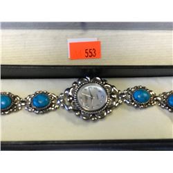 LADIES ANTIQUE STYLE DRESS WATCH WITH TURQUOISE COLORED STONES