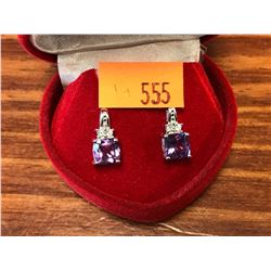 STERLING SILVER AMETHYST AND DIAMOND EARRINGS RETAIL $240