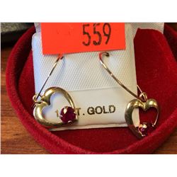 10K GOLD HEART SHAPED RUBY EARRINGS RETAIL $400