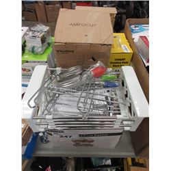 2 KITCHEN RACKS/STAINLESS KNIFE BLOCK SET/WHISTLING KETTLE/COLLAPSIBLE STORAGE BOX/COOKIE