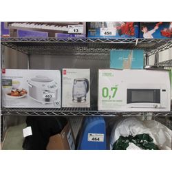 0.7 CU FT MICROWAVE OVEN/RICE COOKER/CORDLESS GLASS KETTLE/FRUIT JELLYS/ELECTRIC FAN HEATER