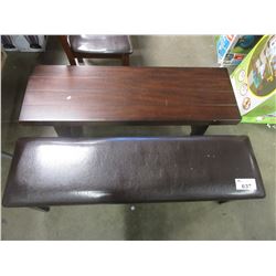 BURNISHED FINISHED BENCH W/O BACK (SLIGHT COSMETIC DAMAGE) & WOODEN BENCH