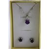 Image 2 : NEW 2 PIECE MATCHING AMETHYST SET, ROUND CUT EARRINGS AND NECKLACE, STERLING SILVER