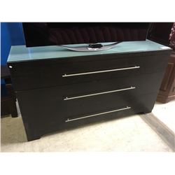 DARK WOOD WITH FROSTED GLASS TOP 3 DRAWER DRESSER - Able Auctions DARK WOOD WITH FROSTED GLASS TOP 3 DRAWER DRESSER - Able Auctions