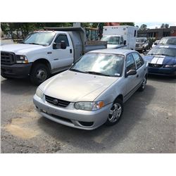 2001 TOYOTA COROLLA CE, 4DR SEDAN, SILVER, VIN # 2T1BR12E91C822445