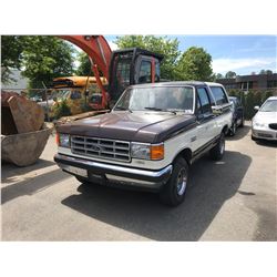 1988 FORD BRONCO XLT, 2DR, BROWN, VIN # 1FMEU15N0JLA47612