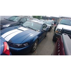 1999 FORD MUSTANG, 2DRCP, BLUE, GAS, AUTOMATIC, VIN#1FAFP4041XF218140, 309,762KMS, RD,CD,PW,TW,AC,