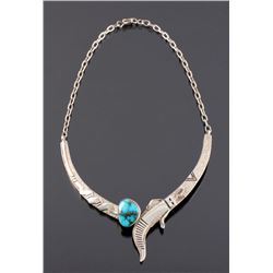 Signed Navajo Sterling Silver Turquoise Necklace