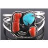 Image 3 : Signed Navajo Sterling Silver Turquoise Coral Cuff