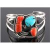 Image 7 : Signed Navajo Sterling Silver Turquoise Coral Cuff