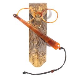 French Lorgnette & Case 18k Gold & Tortoise Shell