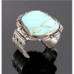 Signed Navajo Sterling Silver Turquoise Cuff