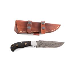 CFK Damascus & Buffalo Horn Knife w/ Scabbard